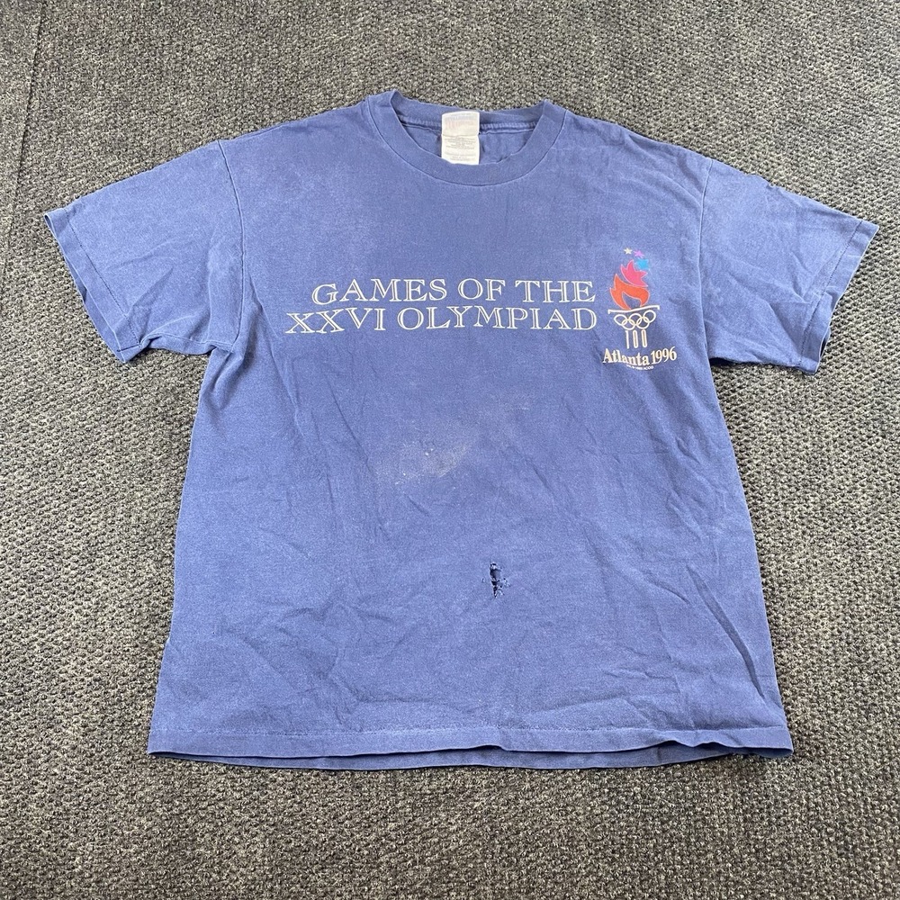 Vintage 1996 Atlanta Olympics Centennial T-Shirt Hanes Heavyweight Blue Large